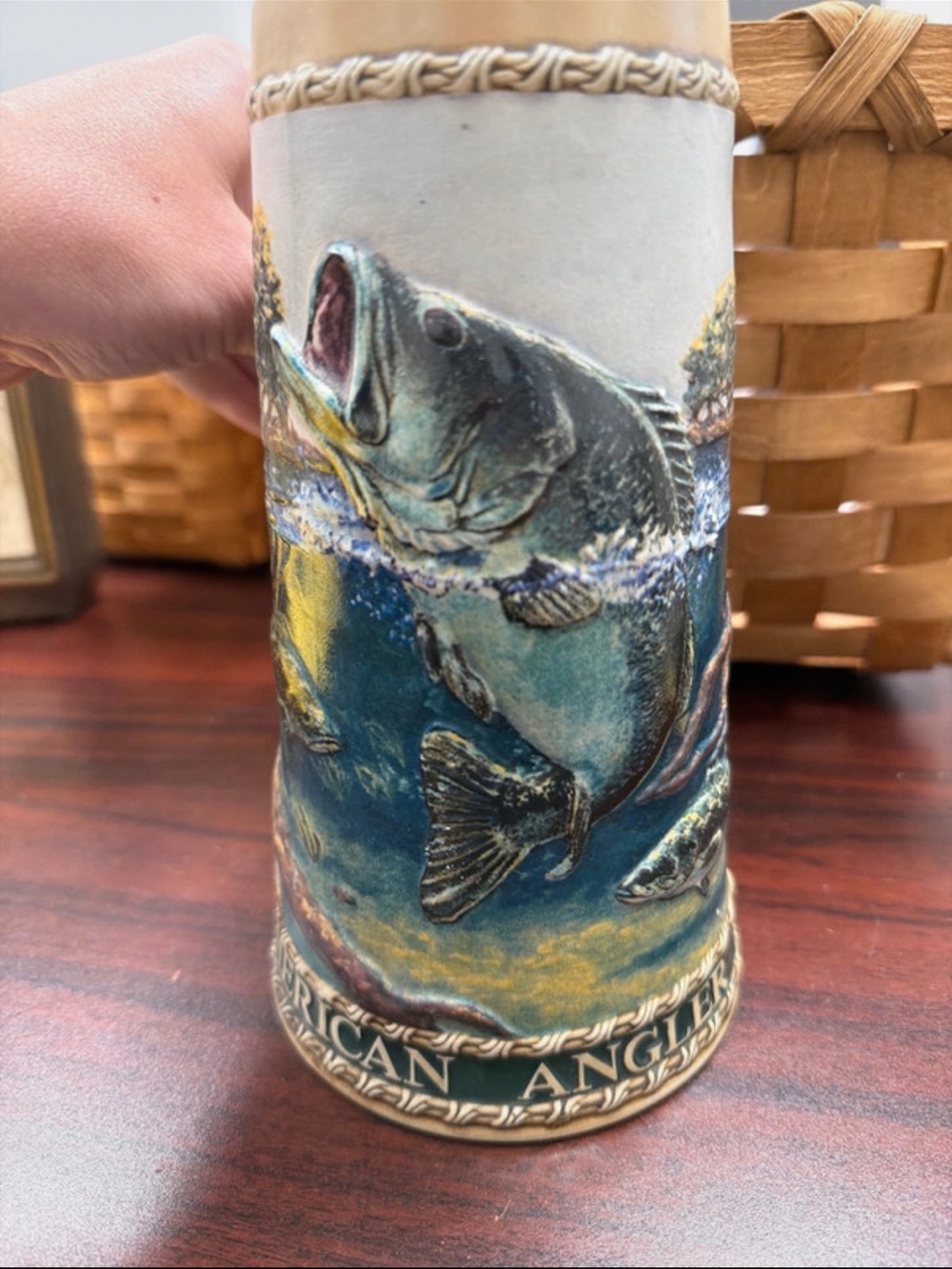 American Raised Bass Ceramic Vase in Blue and Green